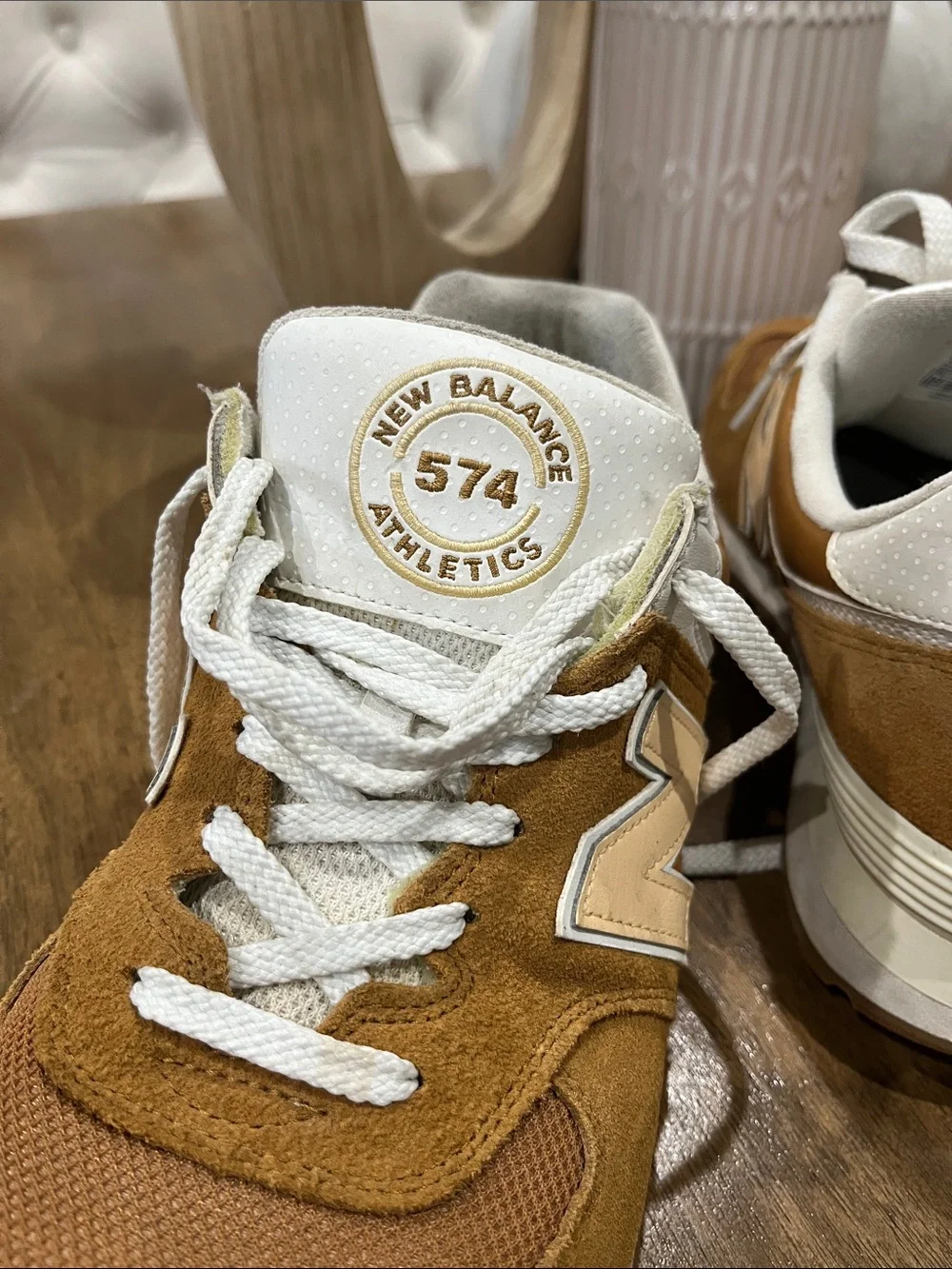 New Balance 574 Men's Suede & Mesh Sneakers - Tan/White